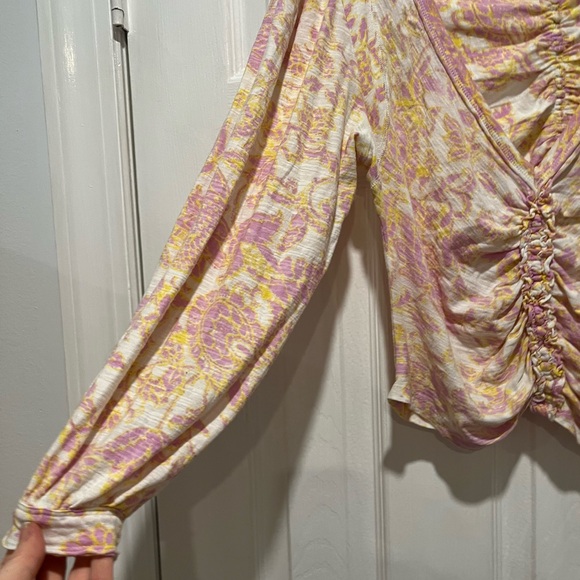 Free People Ruched Blouse - Pink and Yellow - Picture 4 of 4